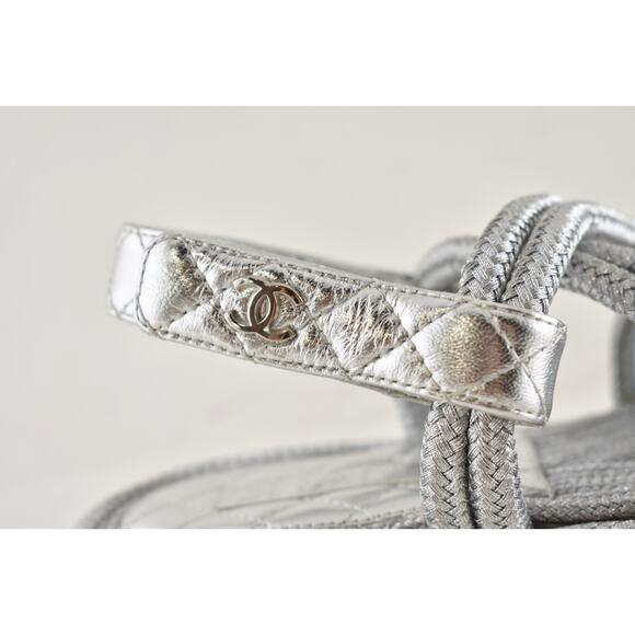 Chanel 20S Silver Cord Rope CC Logo Quilted Ankle Strap Teva Dad Sandal Flat 36 - Picture 5 of 16